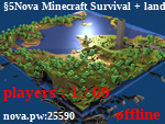 Статус Nova Minecraft Survival + land claim server, earnable ranks! Offical Discord discord.nova.pw